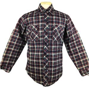 Wind Crest Plaid Flannel‎ Shirt Jacket Men's Medium Vintage 80s Quilted Lining